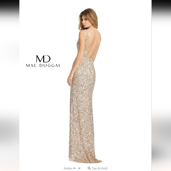 New Mac Duggal Champagne Sequin Dress - Picture 2 of 6